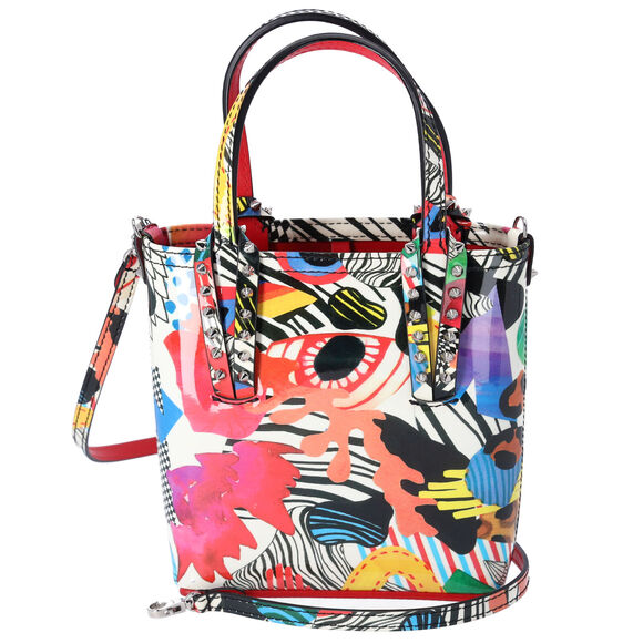 Christian Louboutin Cabata N/S Mini Tote Bag White Red Multi Patent Leather - Picture 1 of 6